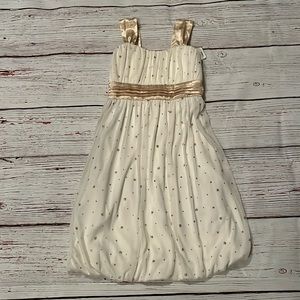 Junior size 16. Cream & gold dress bubble bottom, chiffon overlay glitter dots